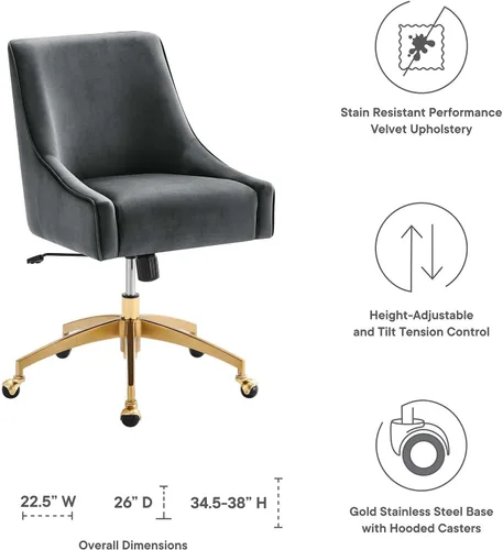 Miniatura 7 de Modway Discern Performance - Silla de oficina giratoria de terciopelo en color gris