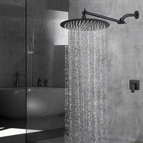 Miniatura 6 de Voolan Cabezal de ducha de lluvia, cabezal de ducha grande de alto flujo hecho de acero inoxidable de metal, cubierta de cuerpo de cascada, soporte