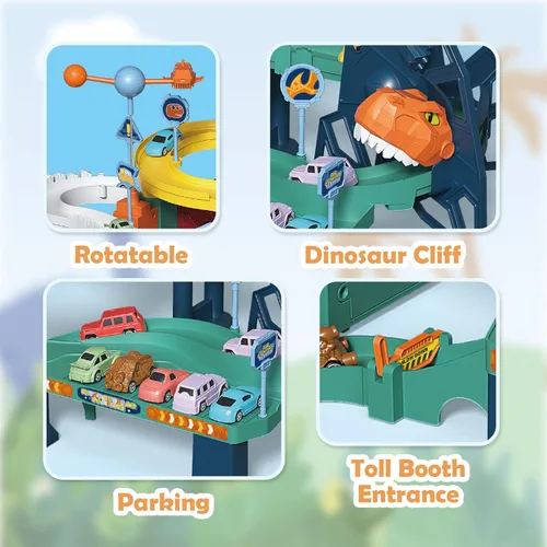 Miniatura 3 de RedCrab Juego de autos espaciales para niños, juguete de pista de rampa de juguete sinuoso, juguete de colina de dinosaurios espaciales, juguetes
