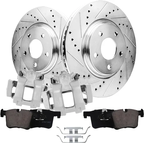 Miniatura 18 de Detroit Axle - Kit de freno trasero para Mercedes-Benz ML320 1998-2003, rotores de freno de disco ranurados perforados 03-05 ML350 Pastillas