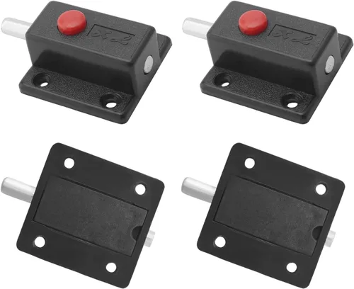 Miniatura 5 de MroMax 5 piezas de cerrojo de puerta con resorte, cierre deslizante de plástico negro con botón de interruptor para puerta, gabinete, accesorios