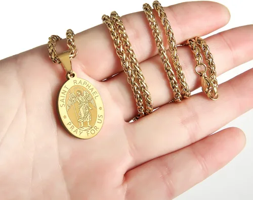 Miniatura 66 de P. BLAKE Collar ovalado de San Cristóbal, Miguel, José, Jude/Virgen María/José/Francisco/Patrick/Anthony/Benedict/Thomas para hombres y mujeres