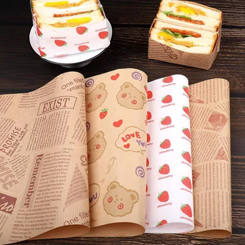 Miniatura 3 de 100 piezas de bolsas de papel para empaquetado de sándwiches - Hojas de papel encerado para alimentos, envoltorios para cestas, envoltorios