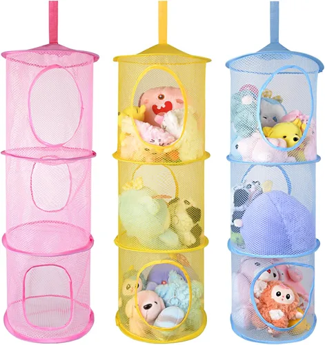 Miniatura 8 de ChezMax Almacenamiento de malla colgante para animales de peluche, paquete de 2 unidades, organizador grande de red de animales de peluche, bolsas