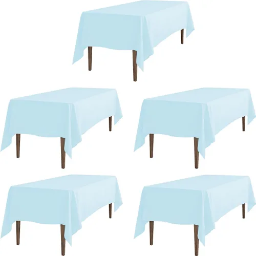 Miniatura 26 de LTC LINENS - Paquete de 2 manteles rectangulares de poliéster, de 60 x 102 pulgadas y 6 pies, color azul bebé, con caída parcial, resistentes a