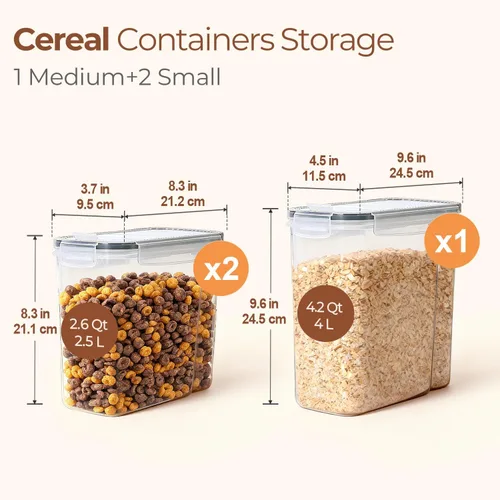 Miniatura 4 de ComSaf Juego de 3 contenedores de almacenamiento para cereales, recipientes herméticos para alimentos con tapa para arroz y comida para mascotas