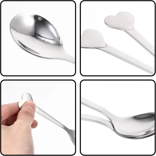 Miniatura 9 de Cucharas Cucharas de café con forma de corazón, cuchara de postre de acero inoxidable, cucharas de helado, cucharas de té, cucharas de amor