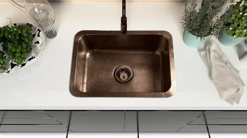 Miniatura 3 de Monarch Abode Fregadero de cocina y bar – Fregadero Milan de doble montaje desplegable de 21 pulgadas, fregaderos de cobre puro martillado a mano