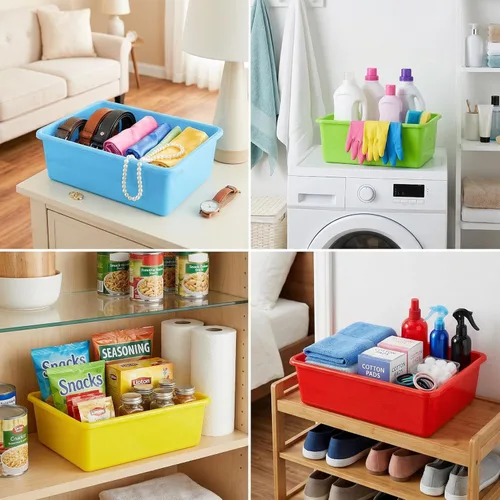 Miniatura 4 de WUWEOT Paquete de 5 cubos de almacenamiento grandes, 15 x 11.5 pulgadas, organizador apilable de plástico para aula, cesta de juguetes multiusos