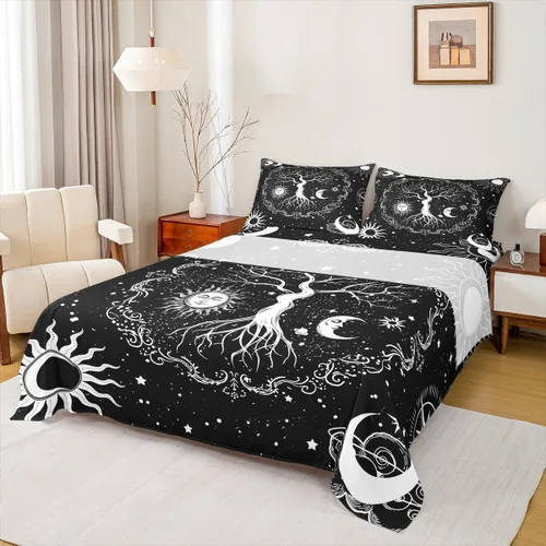 Miniatura 12 de Erosebridal Juego de sábanas tamaño individual con estampado de luna, diseño de flores de loto, color morado degradado, juego de sábanas orientales
