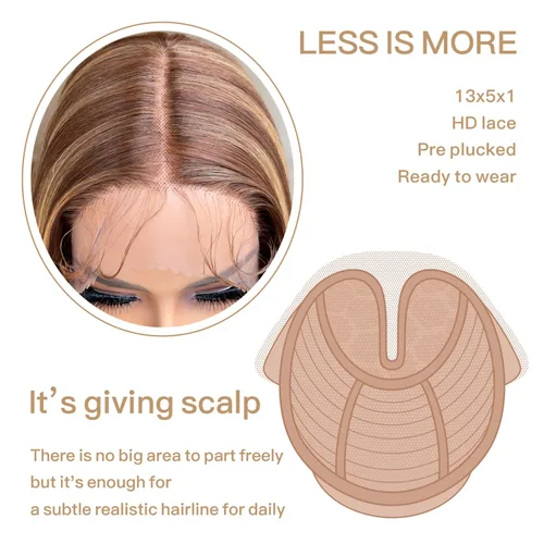 Miniatura 5 de BrownBomb Peluca balayage rubio miel con encaje frontal prearrancada, peluca sintética con encaje frontal, HD sin pegamento 13X5X1 pelucas de encaje