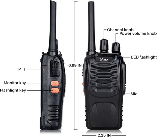Miniatura 6 de TID Radios Radios Walkie Talkies de largo alcance para adultos, radio bidireccional recargable electrónica (paquete de 6) 16 canales de mano