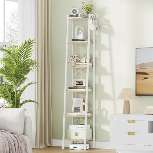 Miniatura 11 de Hzuaneri - Estantería escalera, estantería con soporte para libros, estante de almacenamiento de esquina independiente con 2 ganchos para oficina