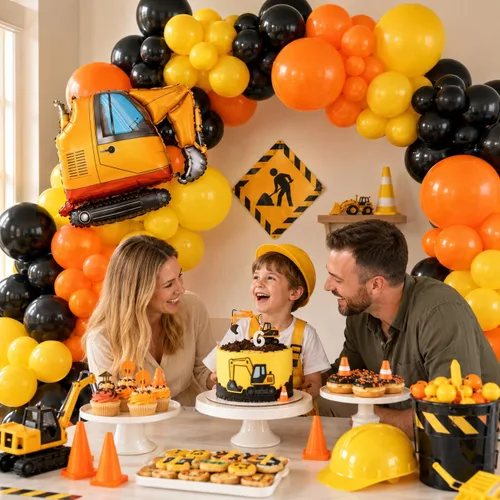Miniatura 5 de Kit de guirnalda de globos de fiesta de construcción, suministros de fiesta de cumpleaños de construcción, guirnalda de globos naranja, negro