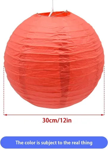 Miniatura 2 de 3 linternas de papel decorativas redondas chinas para cumpleaños, Halloween, boda, baby shower, decoración del hogar, fiesta (12 pulgadas, rojo)