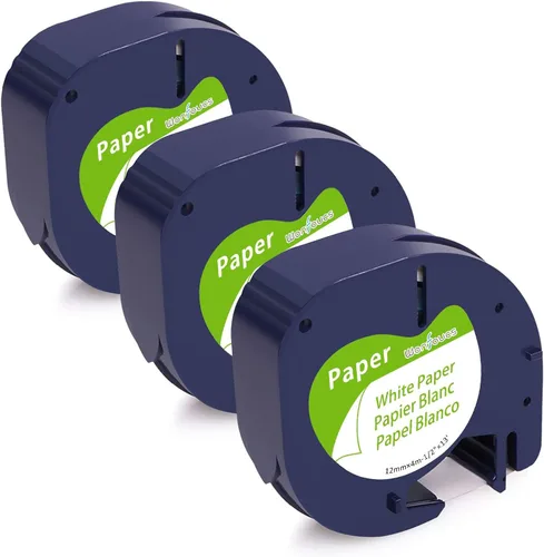 Cinta de papel blanco compatible con Dymo LetraTag 91330 para etiquetadora LT-100T LT-100H Plus 200B XR, paquete de 3 reemplazos para cinta de
