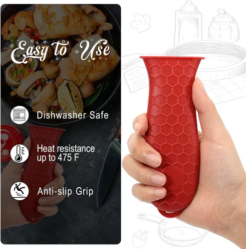 Miniatura 3 de Joyhalo Fundas de asa de hierro fundido, paquete de 6 fundas de asa de silicona resistentes al calor para sartenes y ollas de hierro fundido Vino