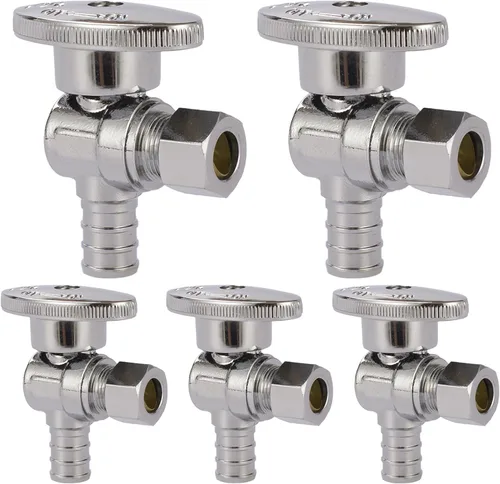 Válvula de parada angular, válvula de cierre de ángulo de compresión de 1/2 pulgada Pex X 3/8 pulgadas OD con encendido/apagado de 1/4 (paquete de