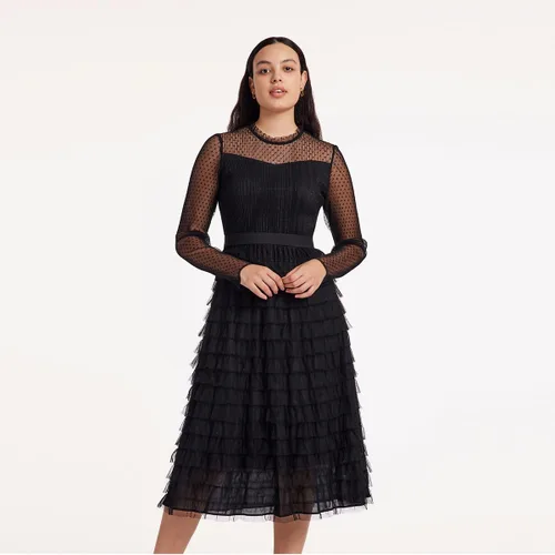 Miniatura 4 de Vestidos midi de gasa de manga larga para mujer, con capas, para invitadas de boda, cóctel, baile, fiesta de noche