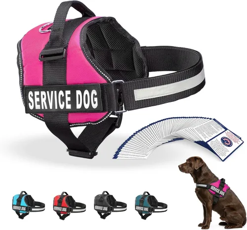 Arnés Industrial Puppy para perros con correas y asa, y chaleco con parche reflectante, en un cómodo diseño de malla, Hot Pink Rosa encendido