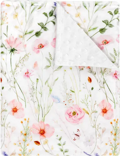 Manta súper suave de Minky para niños pequeños, 30 x 40 pulgadas, doble capa, respaldo punteado, manta floral para cuna de bebé para guardería,