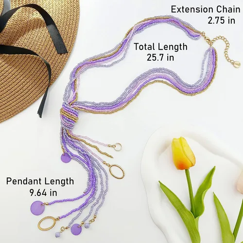 Miniatura 6 de COIRIS - Collar largo con cuentas de semillas, 10 collares largos con nudo de corbata para mujeres y niñas