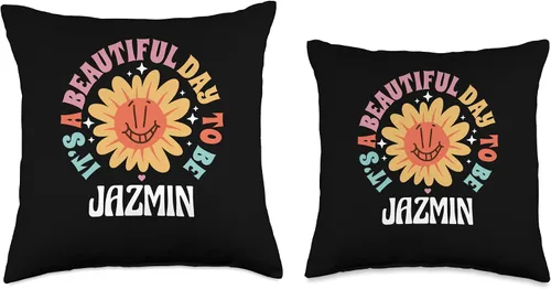 Miniatura 3 de Jazmin Personalized Name Beautiful Day Wavy Text Retro Throw Pillow