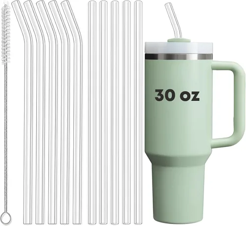 Miniatura 11 de ALINK Paquete de 10 popotes reutilizables transparentes para jarra Stanley de 20 oz y 14 oz, popotes de plástico duro Tritan para Yeti Rtic de 30