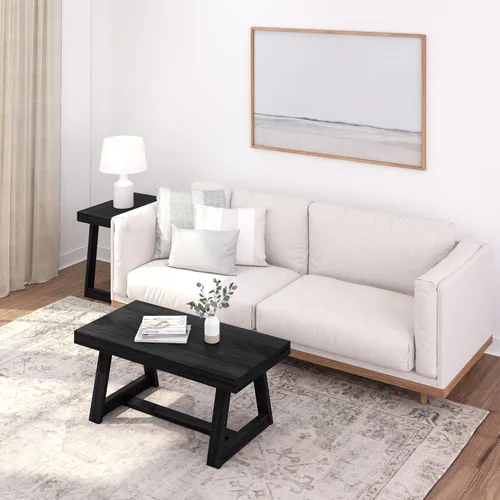 Miniatura 9 de Plank+Beam Mesa auxiliar rectangular clásica, mesa de centro de granja de 40 pulgadas, mini mesas centrales para espacios pequeños, mesa de té