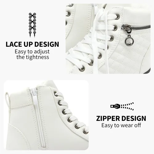 Miniatura 5 de hash bubbie Women's High top Sneakers Lace up PU Leather Fashion Shoes Black Boots Fuzzy Ankle Booties with Zipper