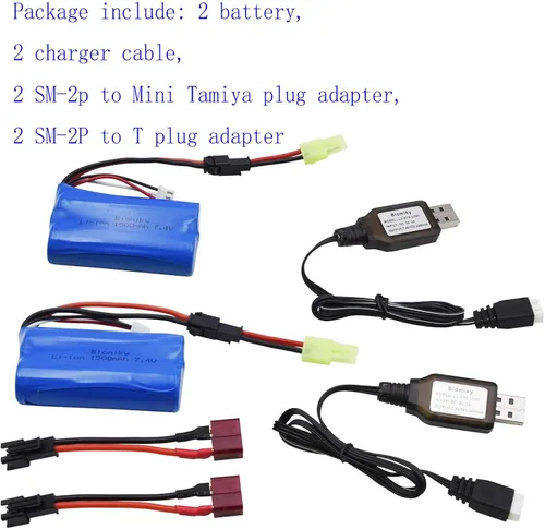 Miniatura 2 de Blomiky Paquete de 2 baterías H101 7.4V 2S 15C 1500mAh con enchufe SM-2P adecuado para H105 H103 H101 control remoto barco RC / batería H101