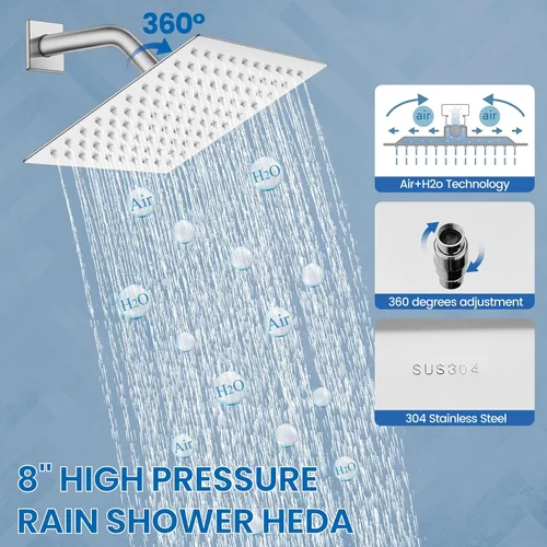 Miniatura 8 de Airuida Juego de grifo de ducha cromado pulido, kit de molduras de ducha de una sola función, sistema de ducha de lluvia para baño, cabezal de ducha