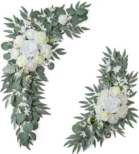 ponatia Flores de Arco de Boda (Paquete de 2), Flores de Boda Artificiales Blancas para Decoraciones de Señales de Bienvenida de Boda y Flores de