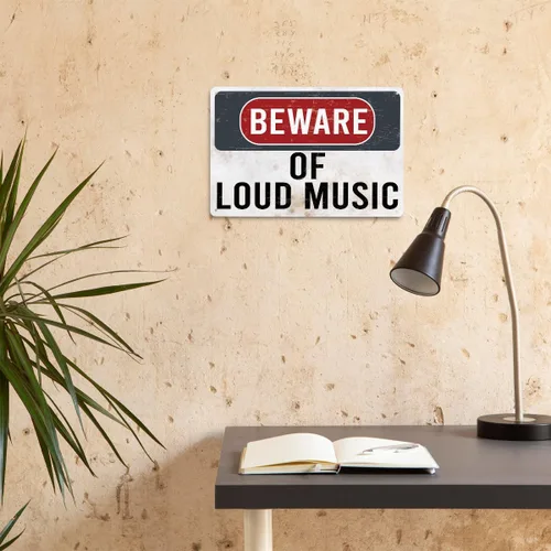Miniatura 4 de Letrero de Cuidado con la Música Fuerte, Decoración de Garaje para el Hogar, Placa de Letreros de Metal Retro, Letreros de Hojalata de Metal