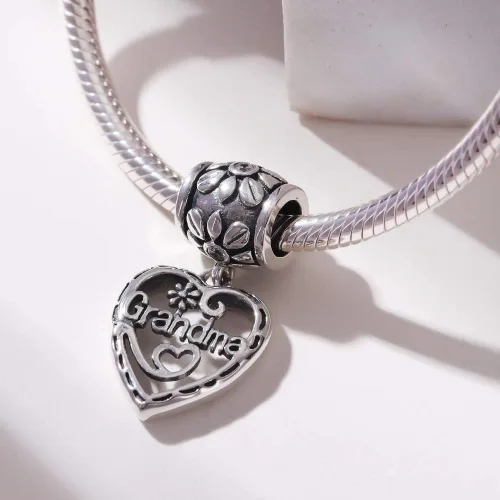 Miniatura 2 de SOUKISS Dijes de corazón para abuela, auténtica plata de ley 925, dije de amor familiar para pulsera europea (colgante)