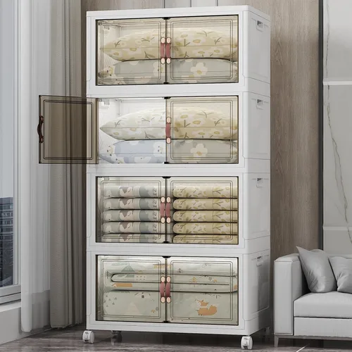 Miniatura 19 de UAMFURI Contenedores de almacenamiento apilables con tapas, ruedas y puerta, organizadores plegables de armario, cajones de almacenamiento