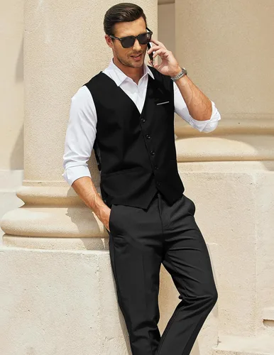 Miniatura 8 de COOFANDY Chaleco de traje de vestir casual para hombre, chaleco ajustado y formal de negocios