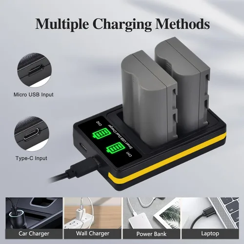 Miniatura 4 de EN-EL3e - Paquete de 2 baterías de 2600 mAh y cargador USB dual para cámaras réflex digitales Nikon D50, D70, D80, D90, D100, D200, D300, D300S, D700