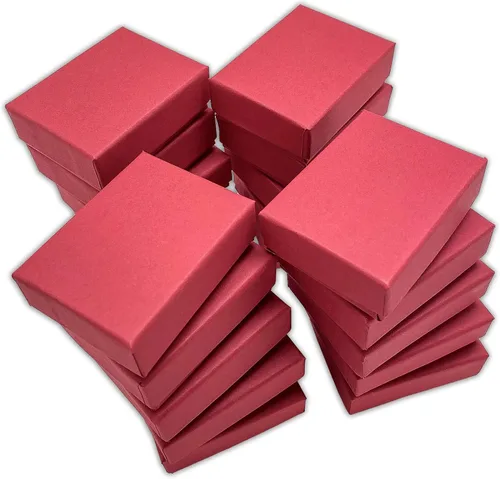 Miniatura 25 de TheDisplayGuys - Paquete de 25 cajas de cartón rellenas de algodón #33 para joyas, color rojo mate (3.5 x 3.5 x 1.0 pulgadas), para envío