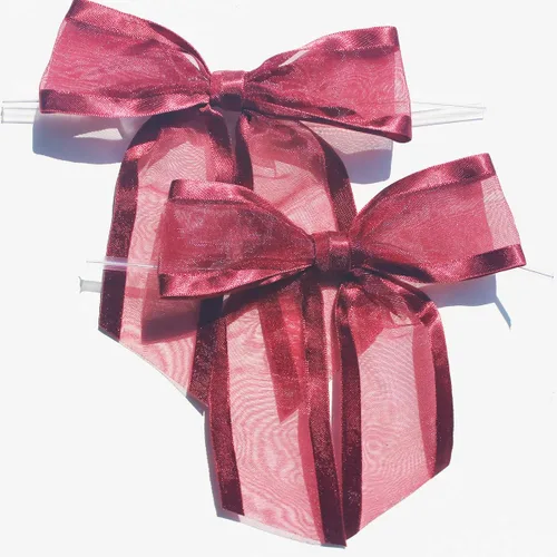 Miniatura 10 de Lazos de organza negros preatados con lazos giratorios. Paquete de 12 lazos de tela con bordes satinados hechos de cinta de 1-1/2 pulgadas. El lazo