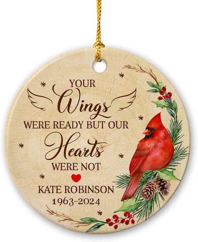 Miniatura 15 de Adorno de Navidad cardenal rojo conmemorativo personalizado, adorno de cerámica cardenal enviado del cielo, adorno de recuerdo para la pérdida de un