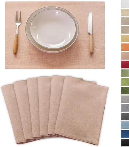 Miniatura 35 de Demetex Juego de 4 manteles individuales de lino resistentes al calor, manteles individuales de arpillera para comedor, cocina, banquete, lino claro