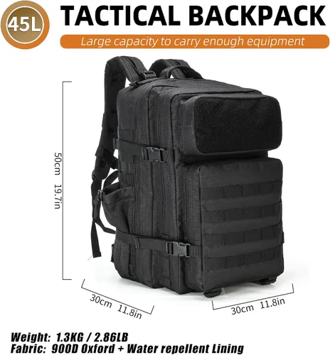 Miniatura 4 de gracedon Mochila Táctica Militar para Hombres y Mujeres, Mochila de Campamento del Ejército, Mochila de Asalto de 45L para Viajes, Senderismo (Negro)