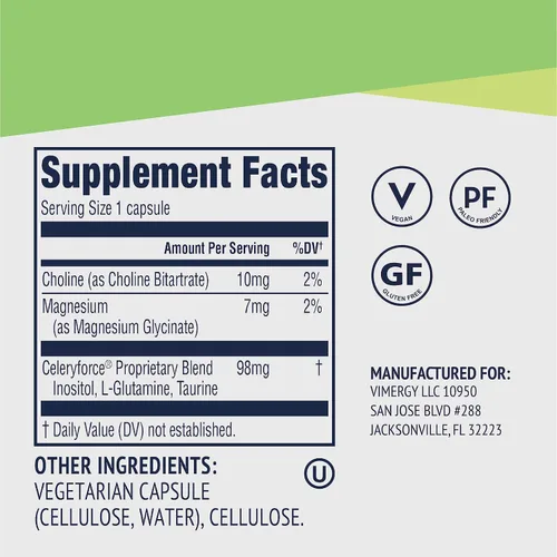 Miniatura 4 de Vimergy Celeryforce - Nutrientes y aminoácidos - Apoya tu rutina de bienestar* - Kosher, vegano y sin gluten - 60 cápsulas