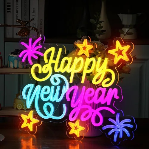 Miniatura 6 de Retisee - Letrero de neón de feliz año nuevo, luz LED alimentada por USB, letrero de neón de feliz año nuevo para decoración de pared