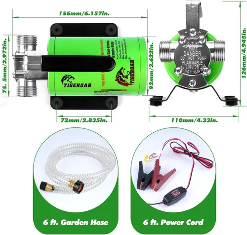 Miniatura 2 de TIGEROAR Bomba de agua de 12 V, bomba de transferencia de agua de 330 GPH para autocaravana, bomba de estanque de lluvia con manguera de succión