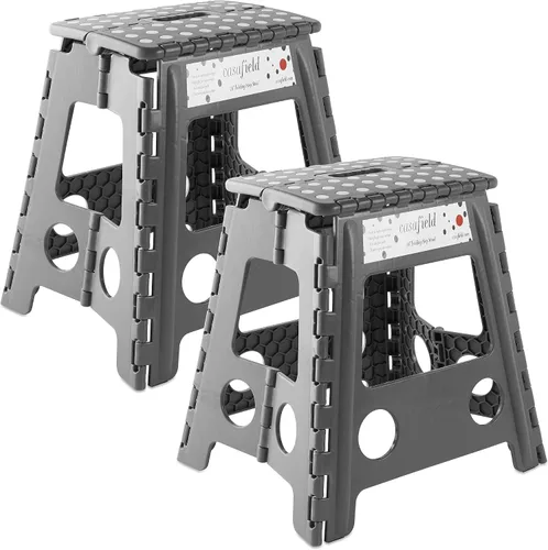 Miniatura 16 de Casafield Taburete plegable de 9 pulgadas con asa (juego de 2), negro, taburete de plástico plegable portátil para niños y adultos, uso