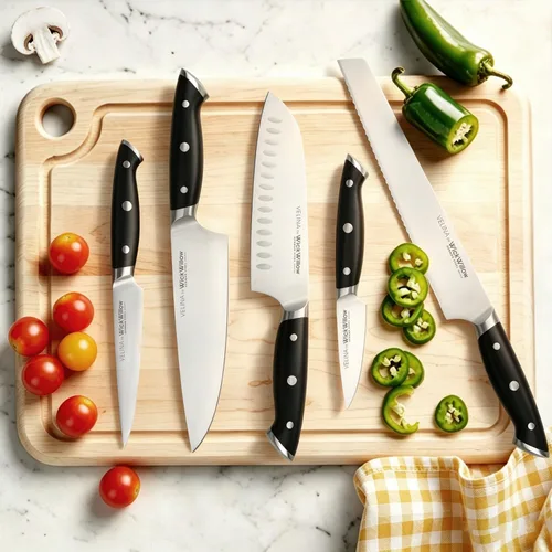 Miniatura 8 de Cuchillo de chef de 8 pulgadas, acero alemán afilado DIN1.4116, cuchillo de cocina multiusos para cortar, cortar en dados y picar, mango ergonómico