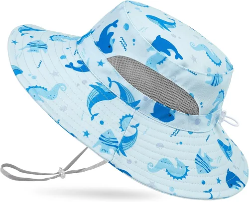 Miniatura 21 de Sombrero de sol para niñas de 2 a 8 años de malla con protección UV, sombrero de playa plegable para niñas de 2 a 8 años Azul