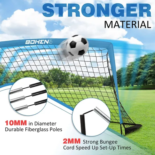Miniatura 2 de BOHEN 6x4 FT Kids Soccer Goals with Carry Bag, Portable Folding Soccer Net for Backyard Training, Indoor/Outdoor Use for Youth and Adult Azul